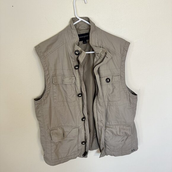 Banana Republic Mens Safari Vest 4 Pocket Harbor Vest Large Zip Up Khaki - Picture 9 of 10